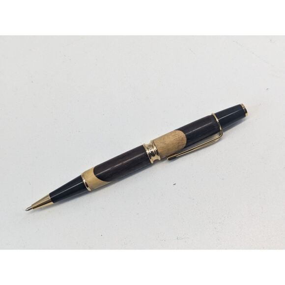 Hand Turned Twist Pen Black And Gold Walnut Maple Blend - Picture 7 of 7